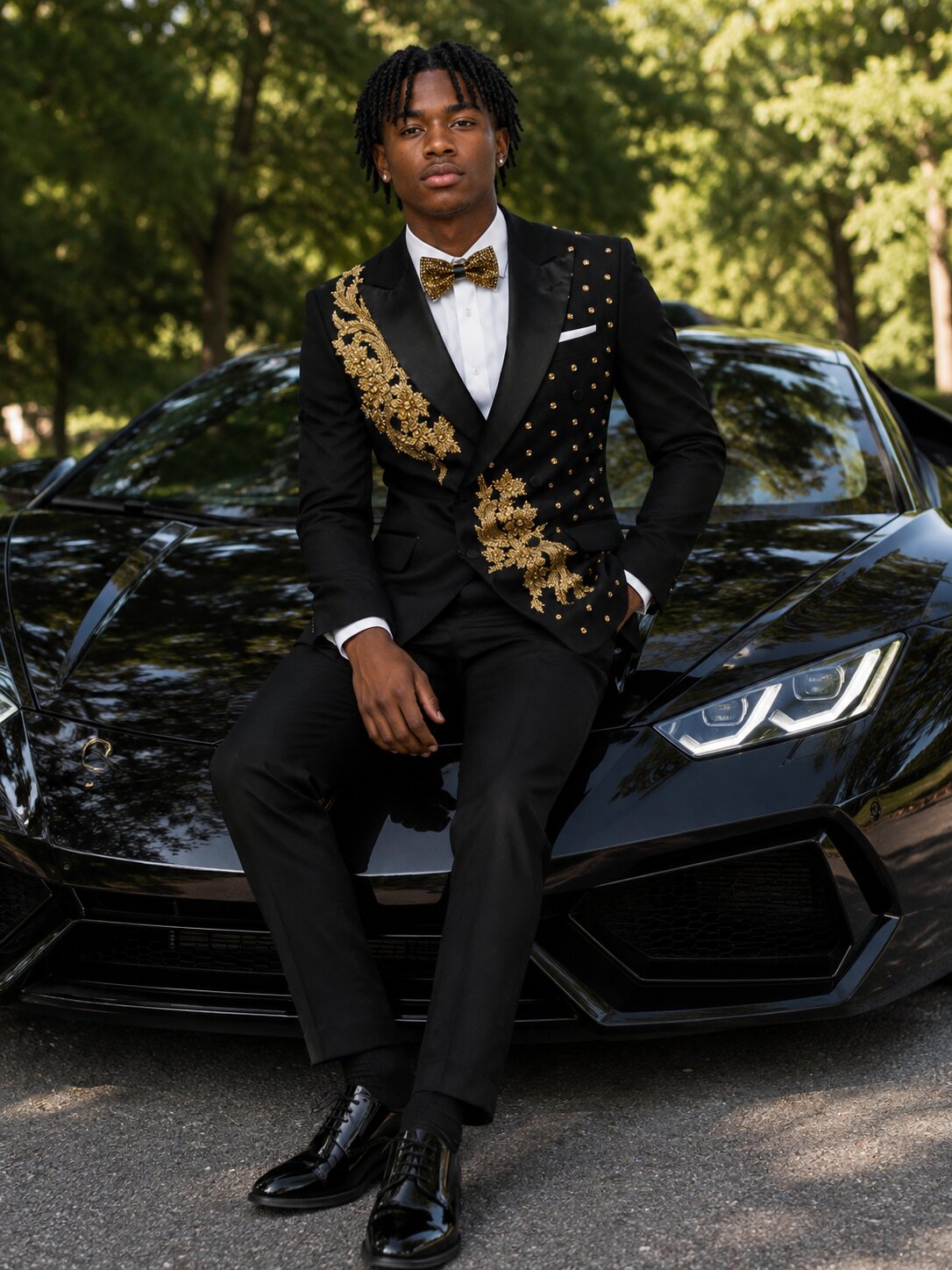 Men's Black and Gold Suit With Beads Rhinestone