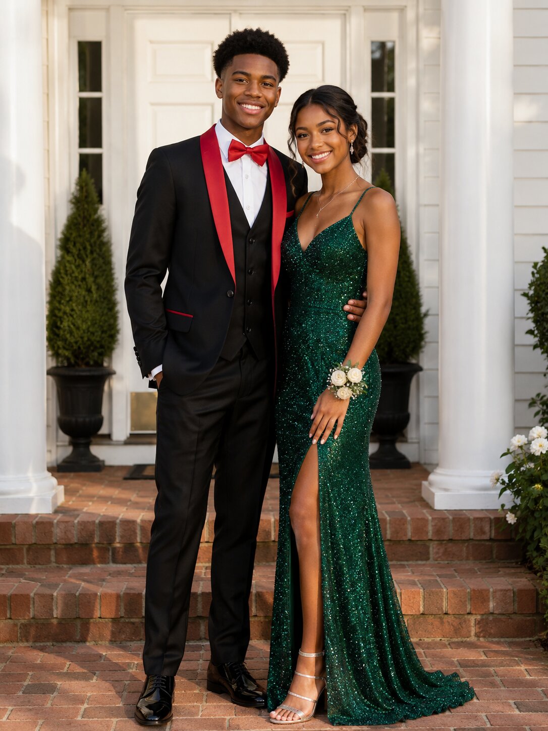 Men's Black and Red Shawl Lapel 3 Piece Tuxedo