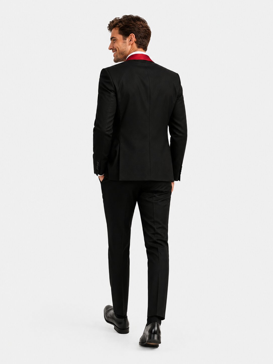 Men's Black and Red Shawl Lapel 3 Piece Tuxedo