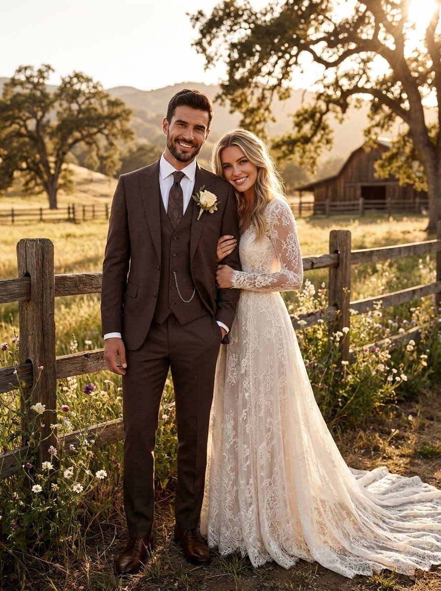 Men’s Brown 3 Piece Fall Wedding Suit