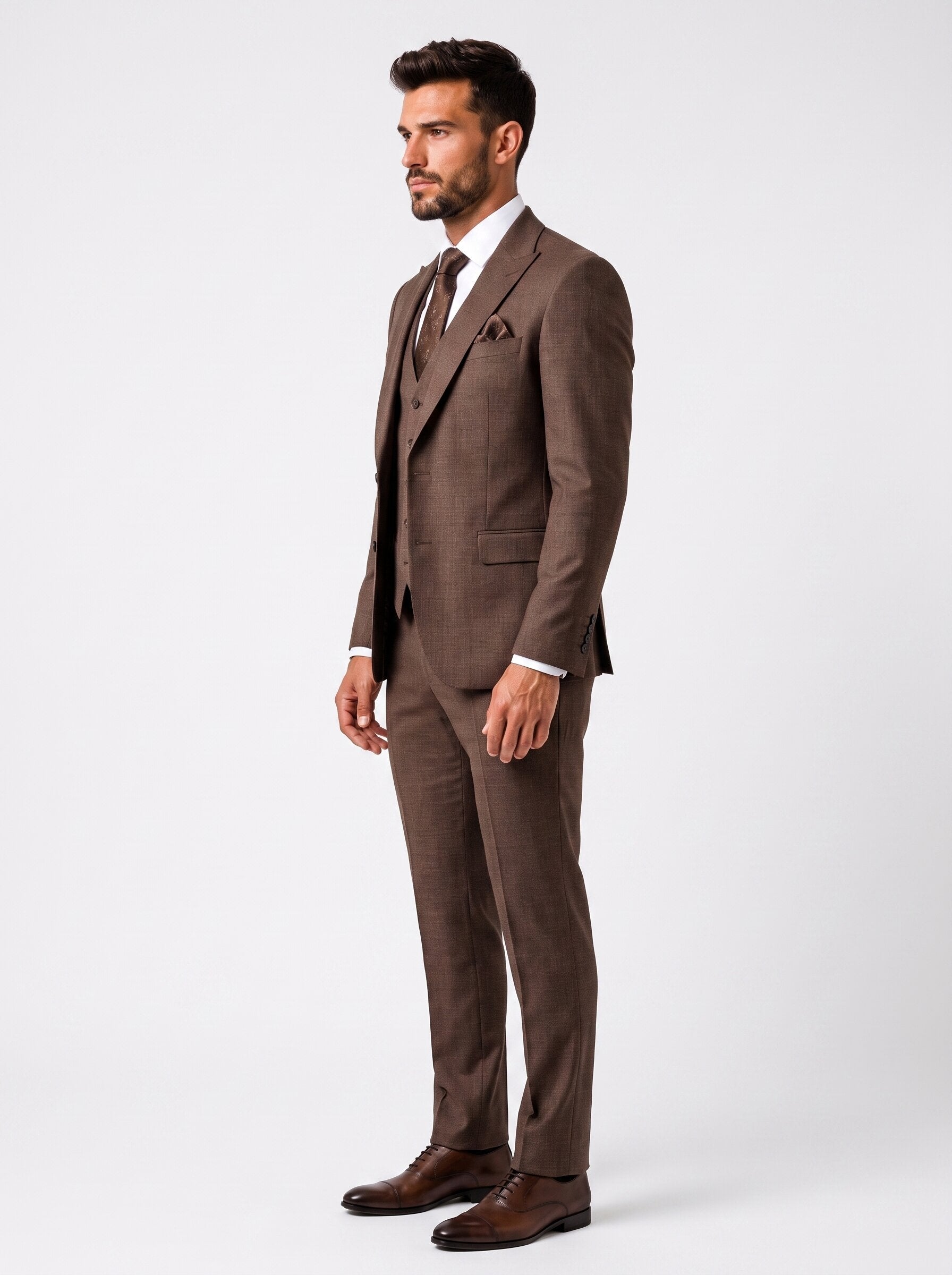 Men’s Brown 3 Piece Suit – Slim Fit Wedding and Business Formal Wear