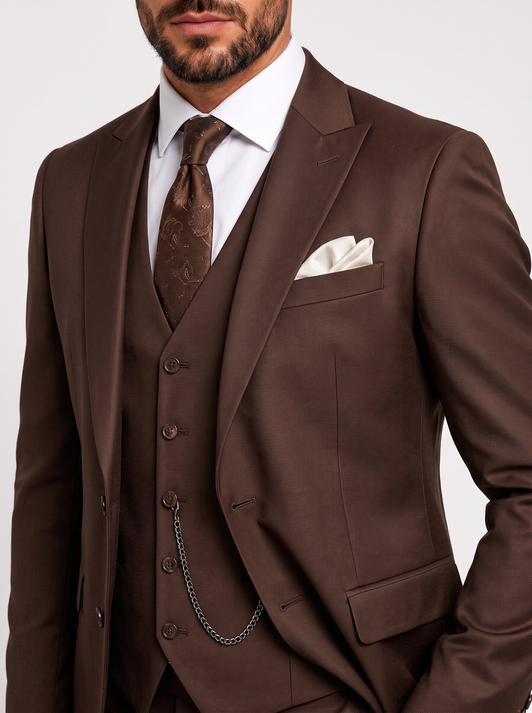 Men’s Brown 3 Piece Suit – Slim Fit Wedding and Business Formal Wear
