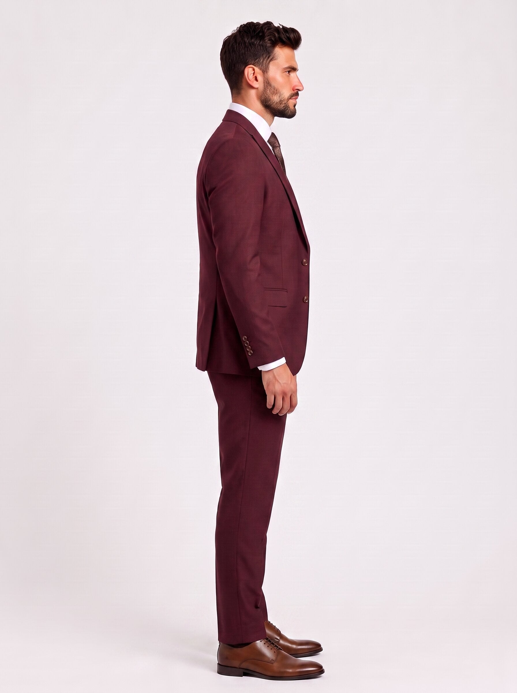 Men’s Burgundy 3-Piece Wedding Suit with Vest