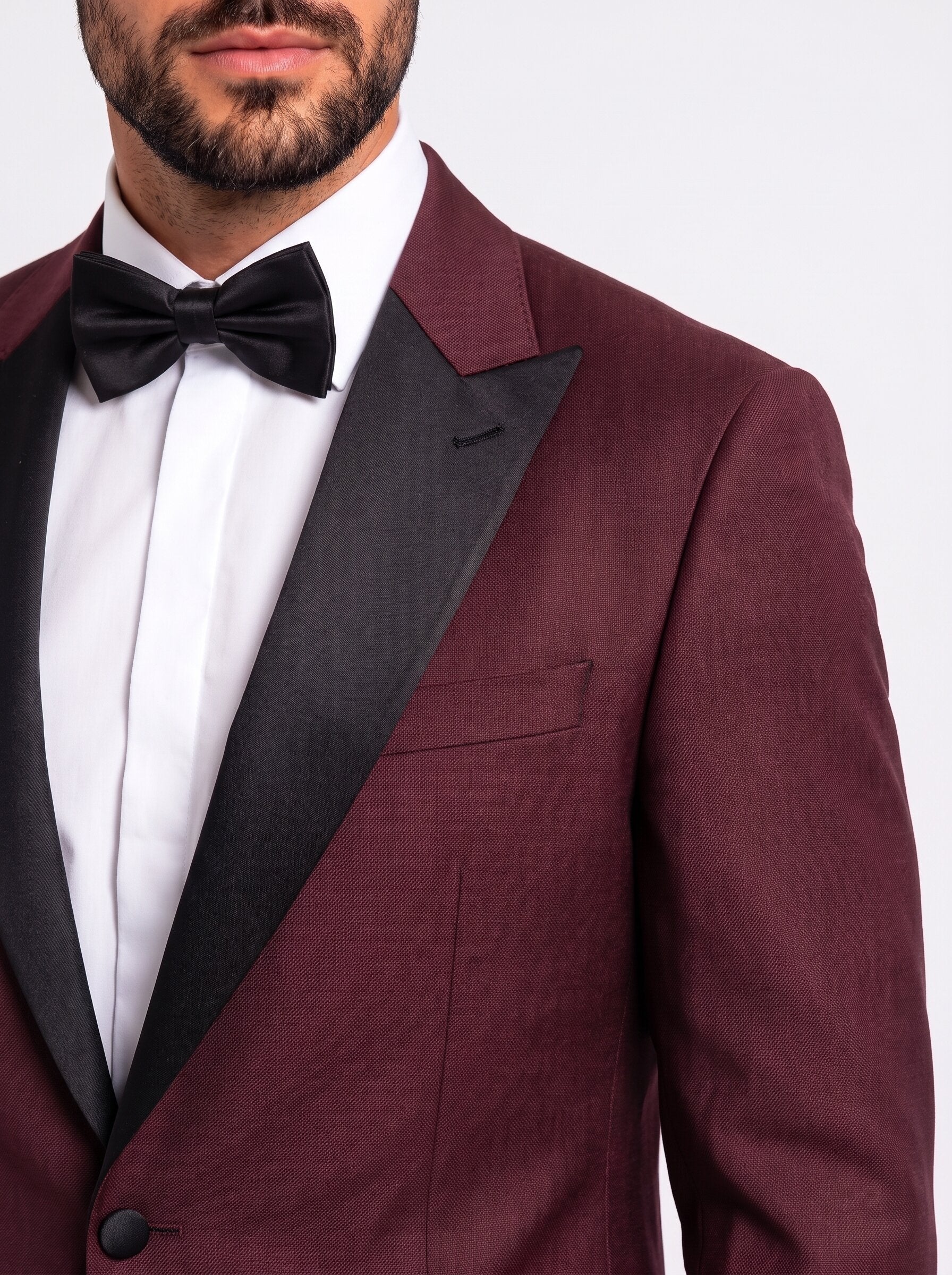 Men’s Burgundy & Black 2-Piece Peak Lapel Tuxedo