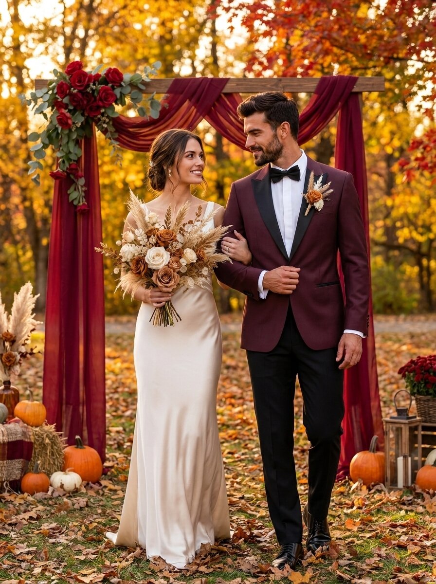 Men’s Burgundy & Black 2-Piece Peak Lapel Tuxedo
