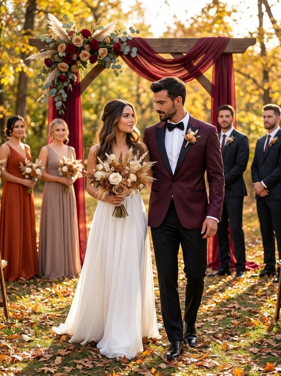 Men’s Burgundy & Black 2-Piece Peak Lapel Tuxedo