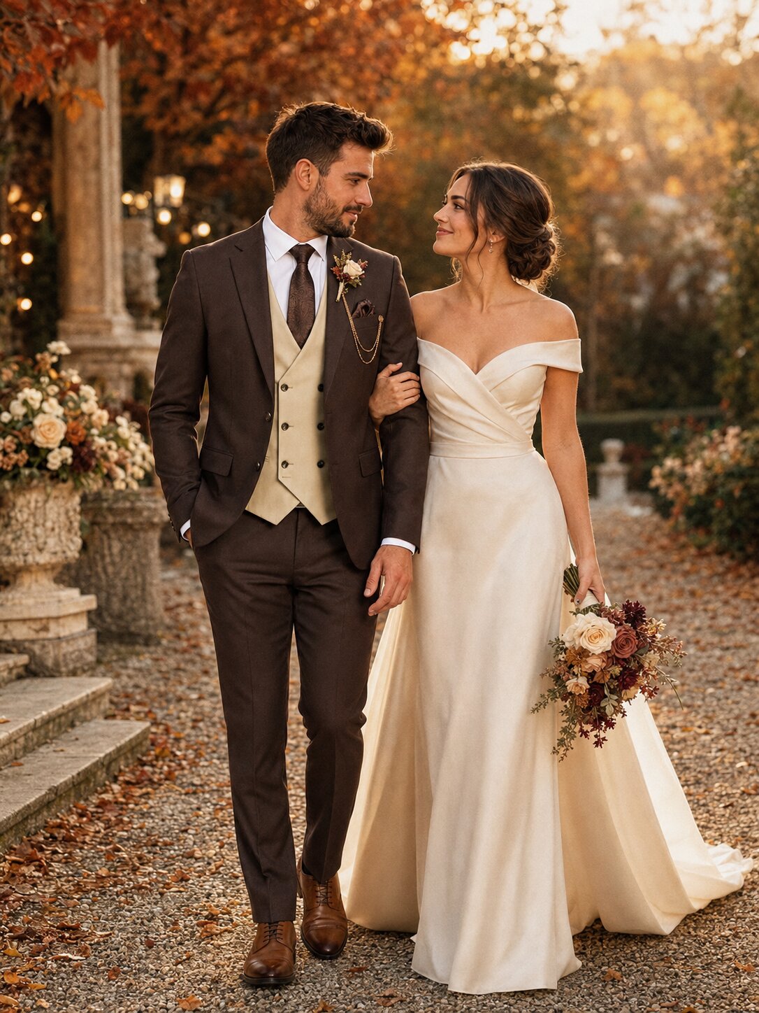 Men's Tuxedo Suit – Chocolate Brown 3 Piece Tuxedo Fall Groom Wedding Formal Suit
