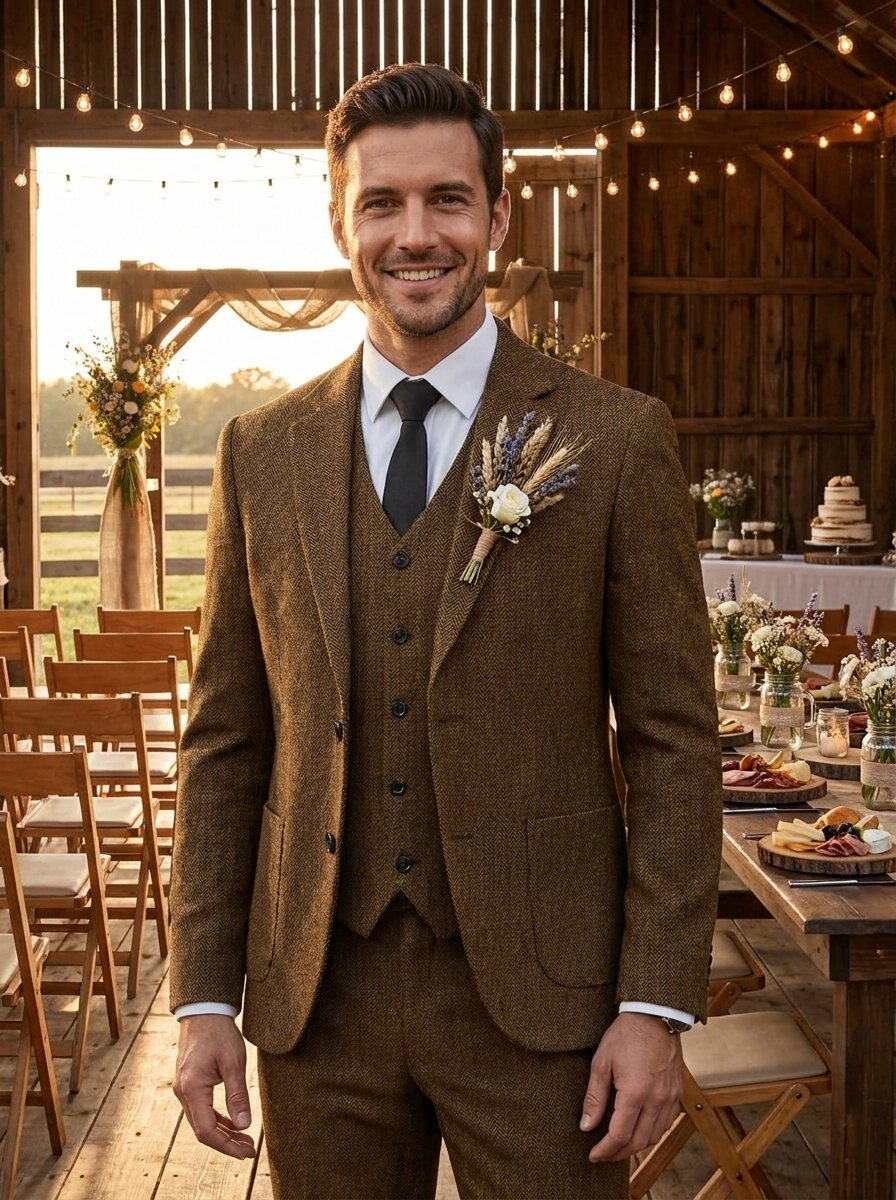 Men's Classic Regular Fit Tweed  Suit