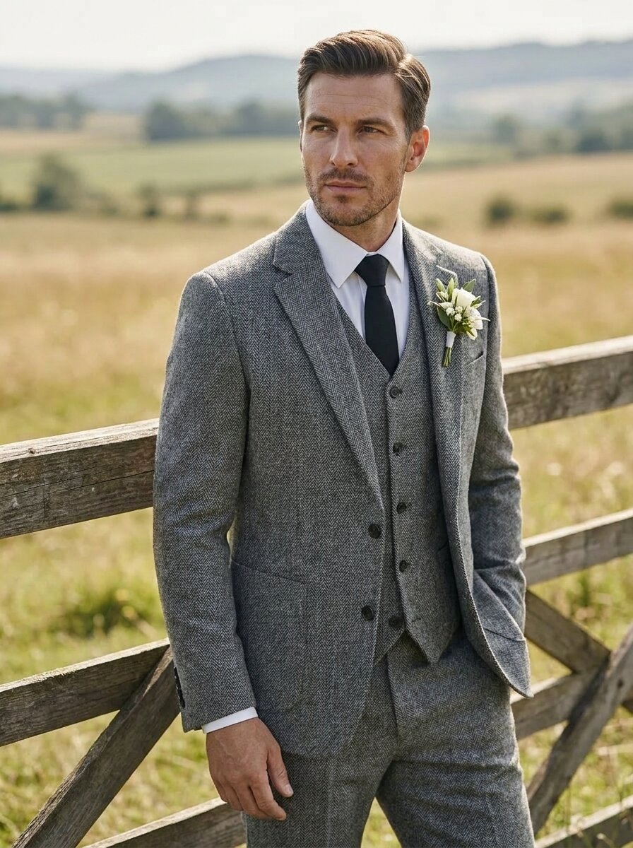 Men’s Vintage 3 Piece Tweed Suit Wedding & Formal Wear