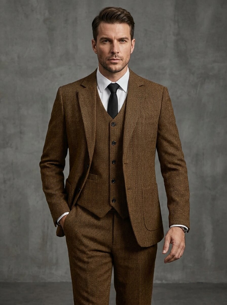 Men's Classic Regular Fit Tweed  Suit