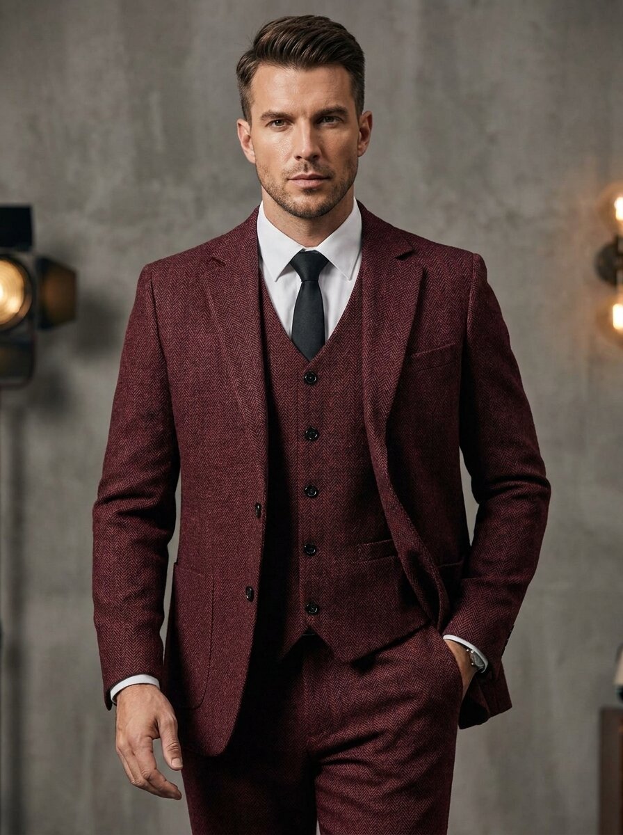 Men's Classic Regular Fit Tweed Suit