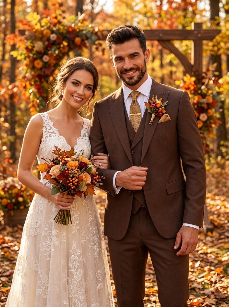 Men’s Brown 3 Piece Wedding Suit