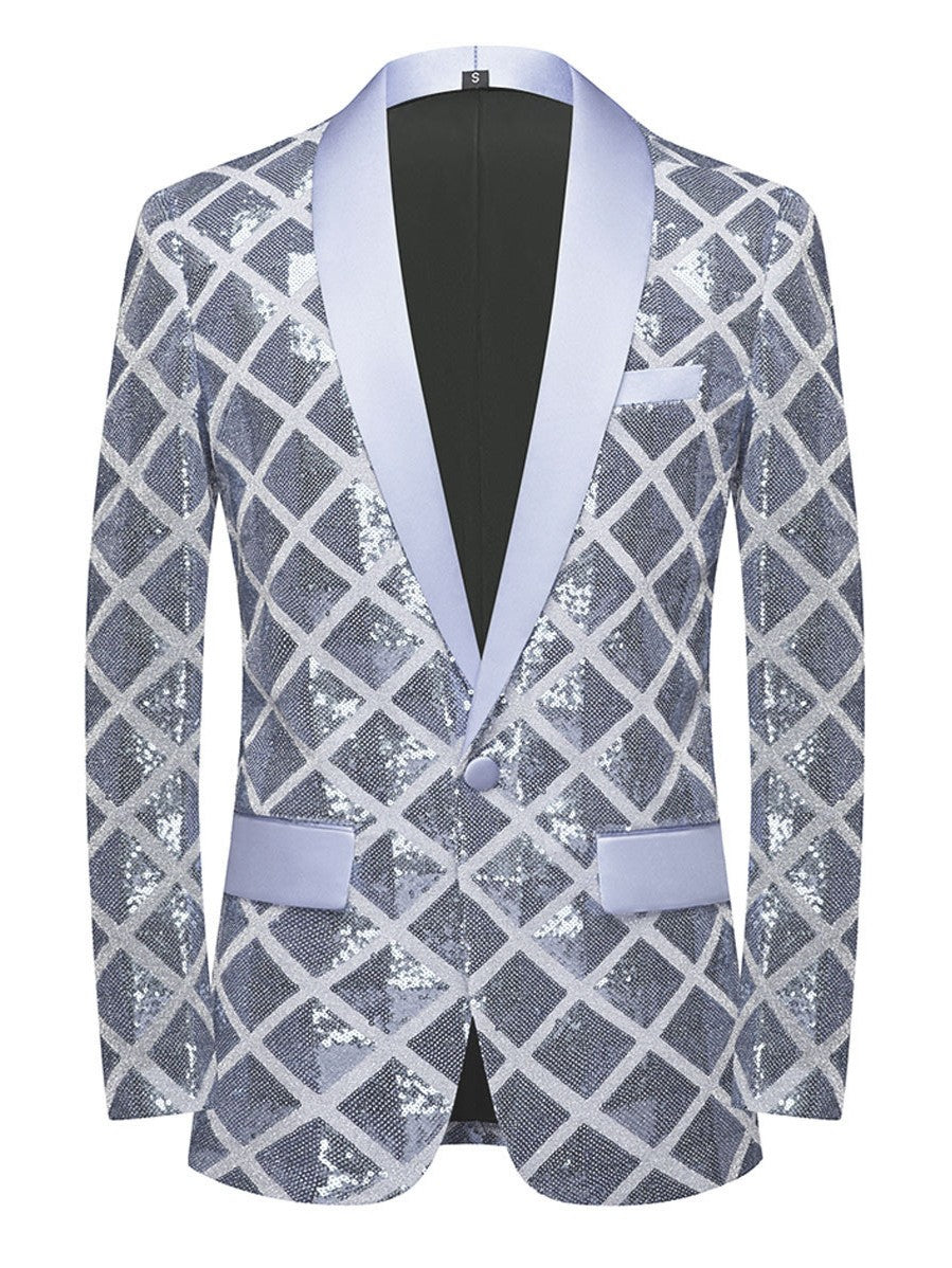 Men's Diamond Pattern Sequin Blazer