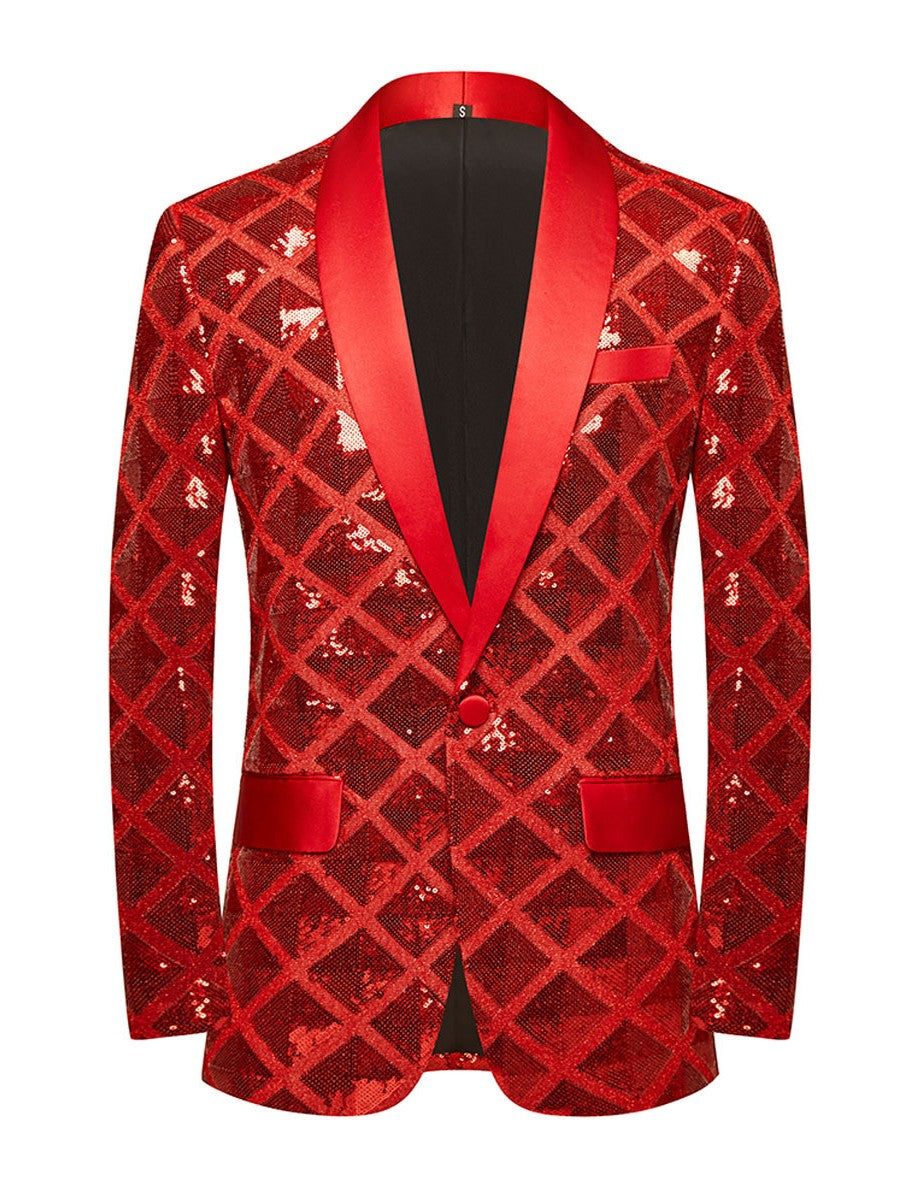 Men's Diamond Pattern Sequin Blazer