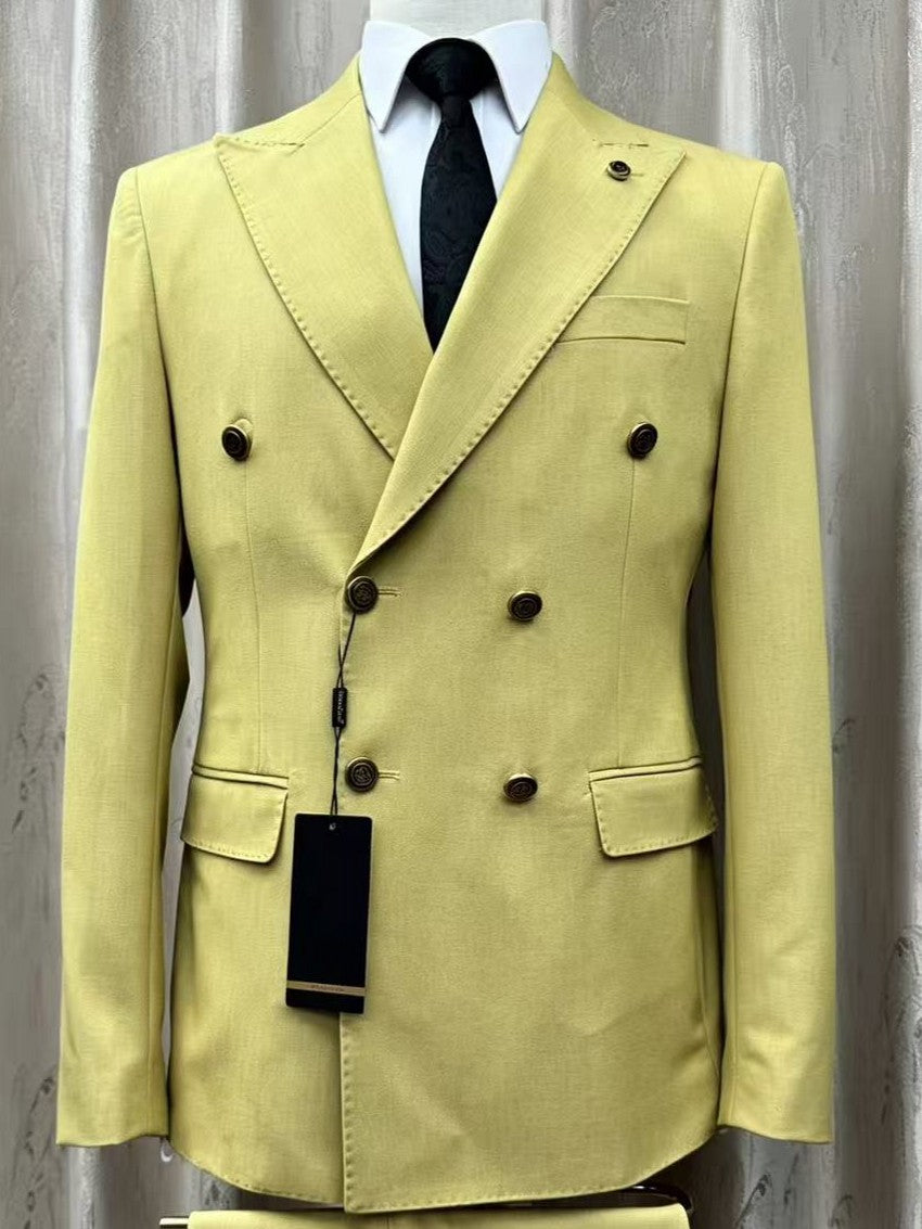 Men's Double Breasted Peak Lapel 2 Piece Suit