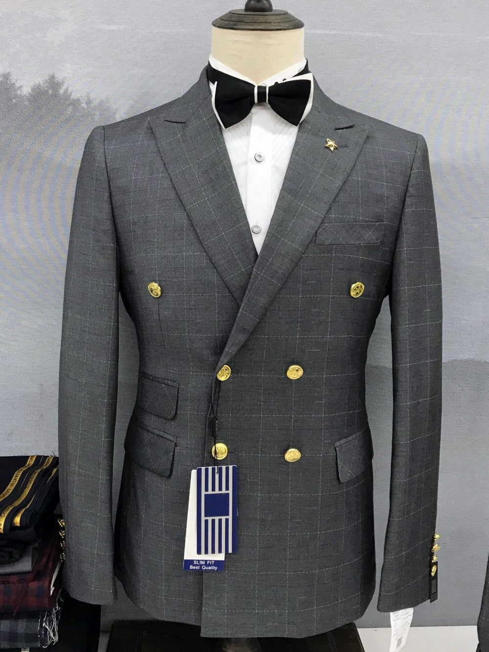 Men’s Double-Breasted Windowpane Suit