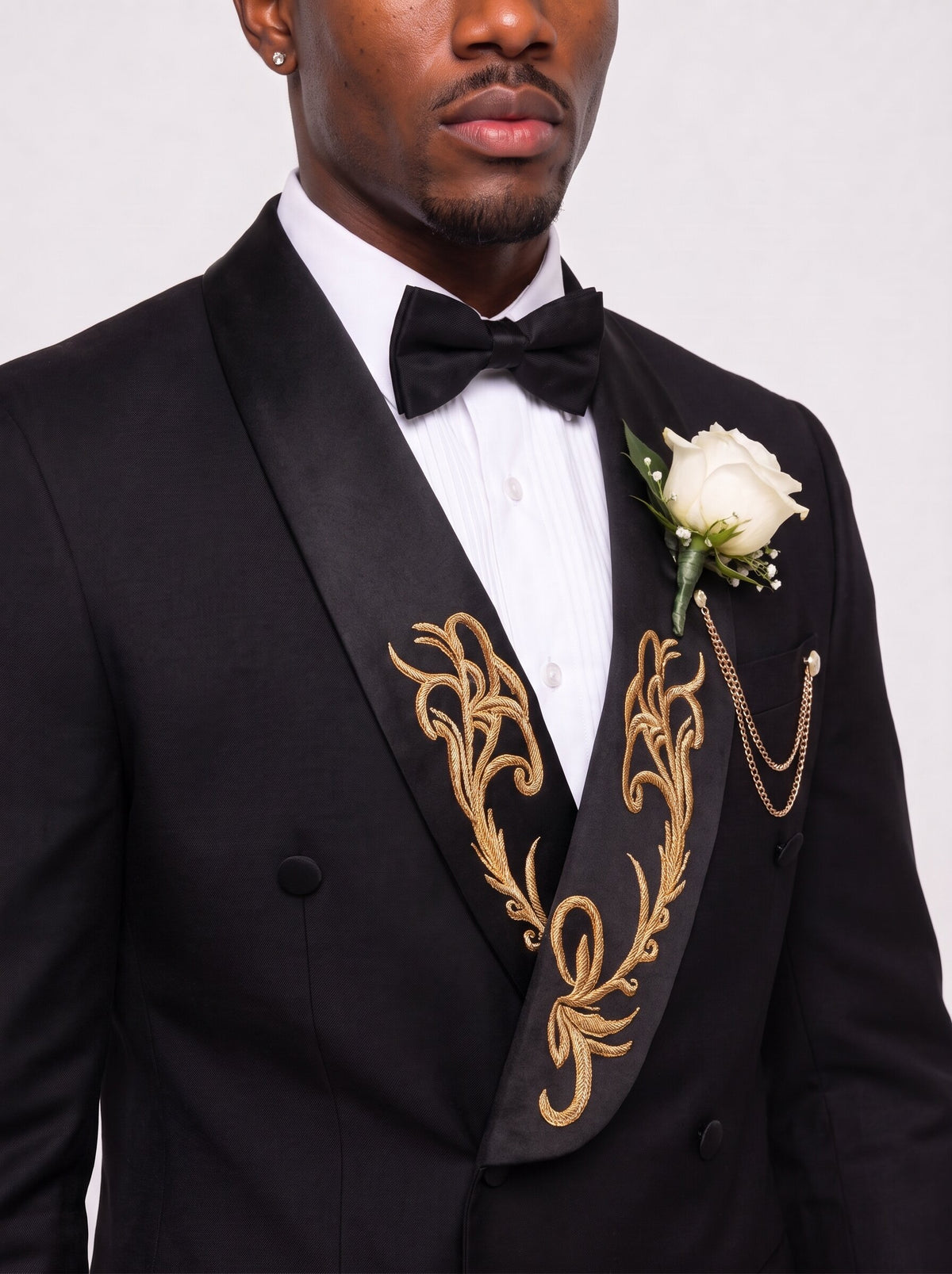 Men’s Embroidered Shawl Lapel Suit 2 Piece Double-Breasted Tuxedo