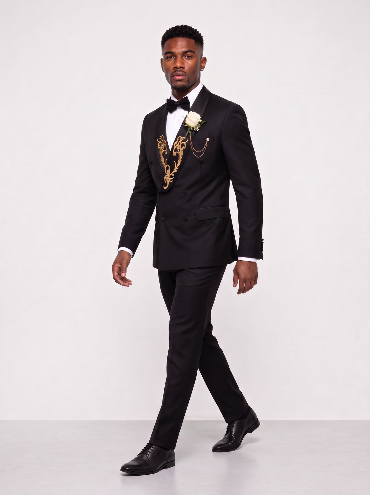Men’s Embroidered Shawl Lapel Suit 2 Piece Double-Breasted Tuxedo