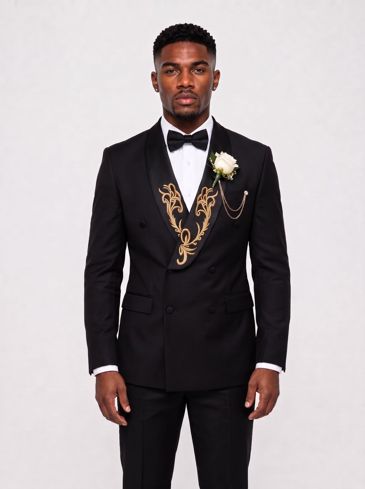 Men’s Embroidered Shawl Lapel Suit 2 Piece Double-Breasted Tuxedo