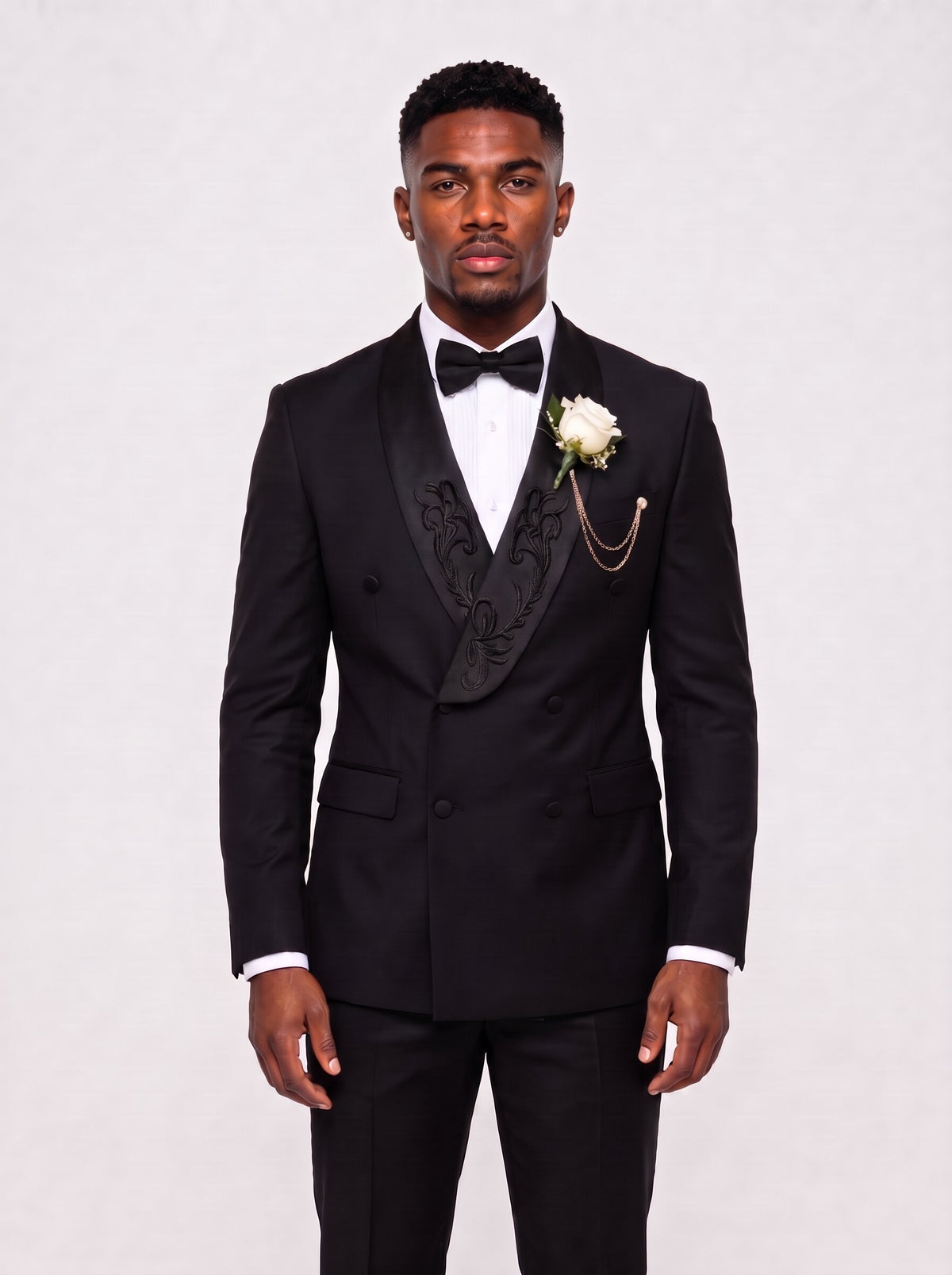 Men’s Embroidered Shawl Lapel Suit 2 Piece Double-Breasted Tuxedo