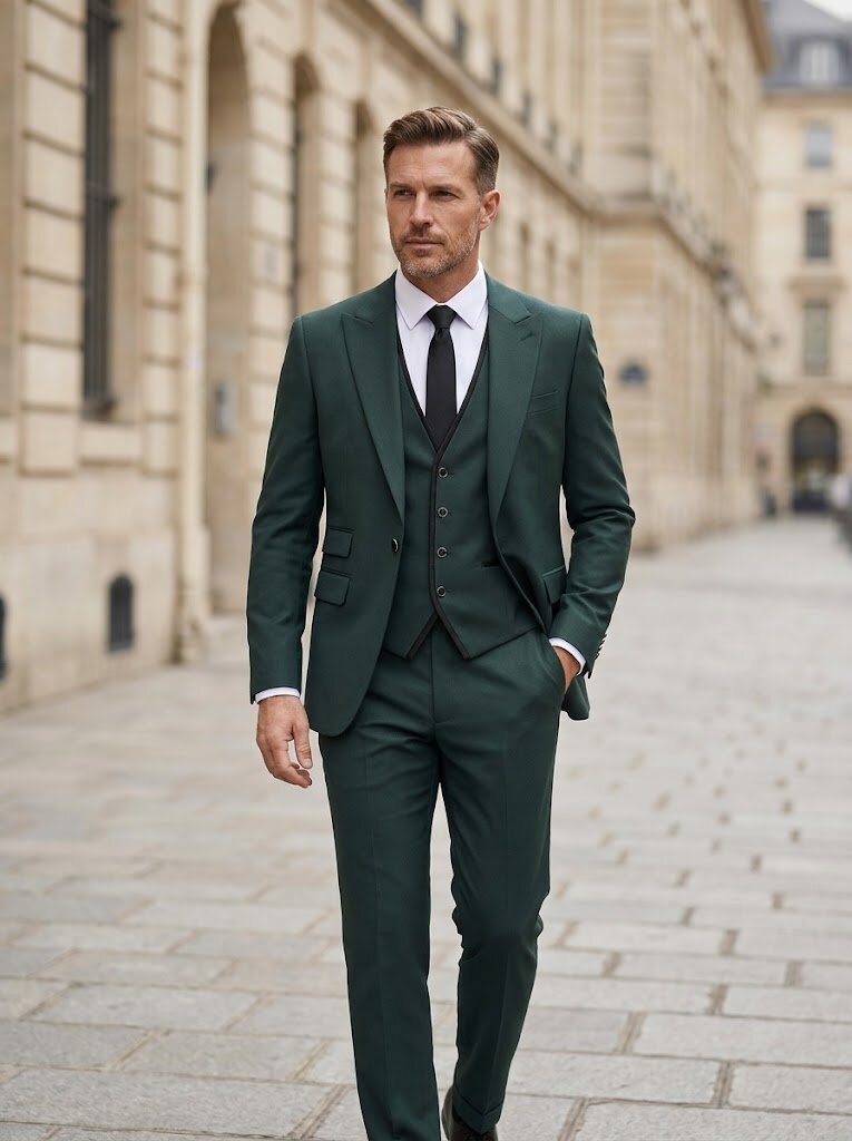 grey suit with emerald green dress Emerald Shawl Tuxedo