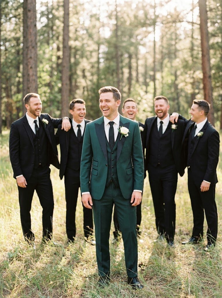 Men’s Green Tuxedo 3 Piece Black Lapel Formal Wedding Suit
