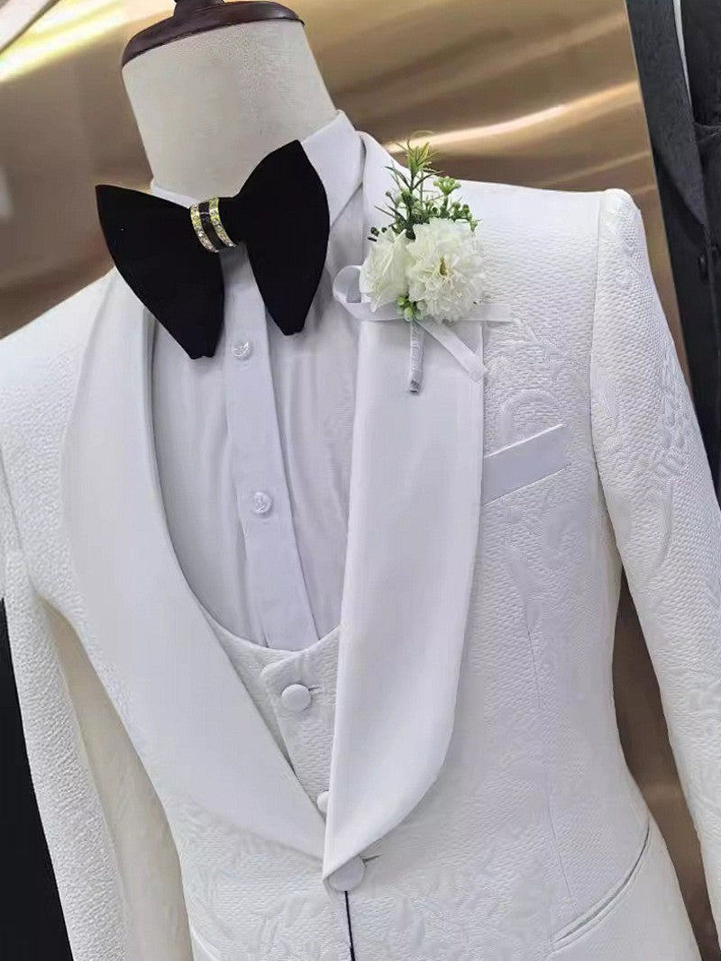 Men’s Floral Jacquard 3 Piece Tuxedo Set