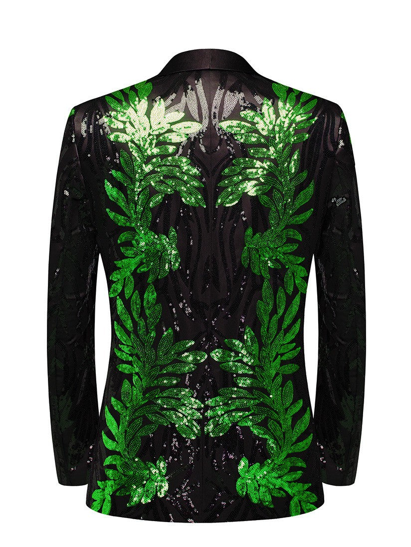 Men's Floral Sequin Shawl Lapel Prom Blazer