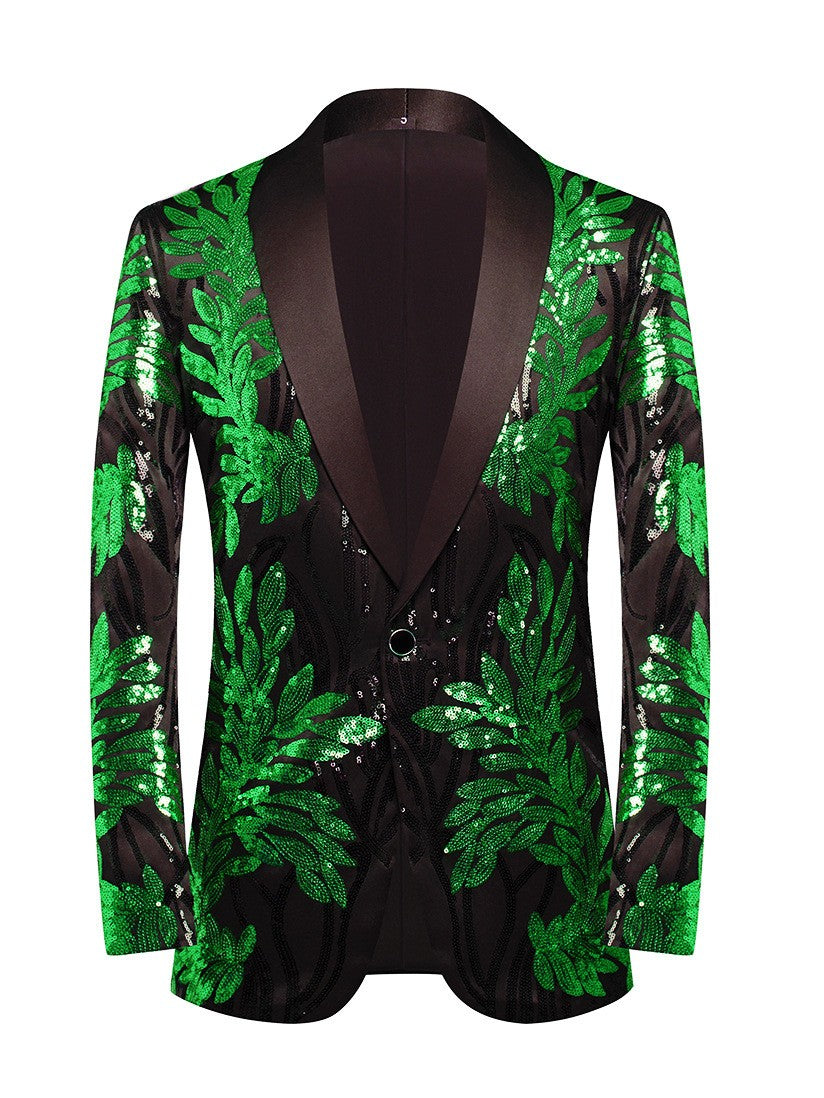 Men's Floral Sequin Shawl Lapel Prom Blazer