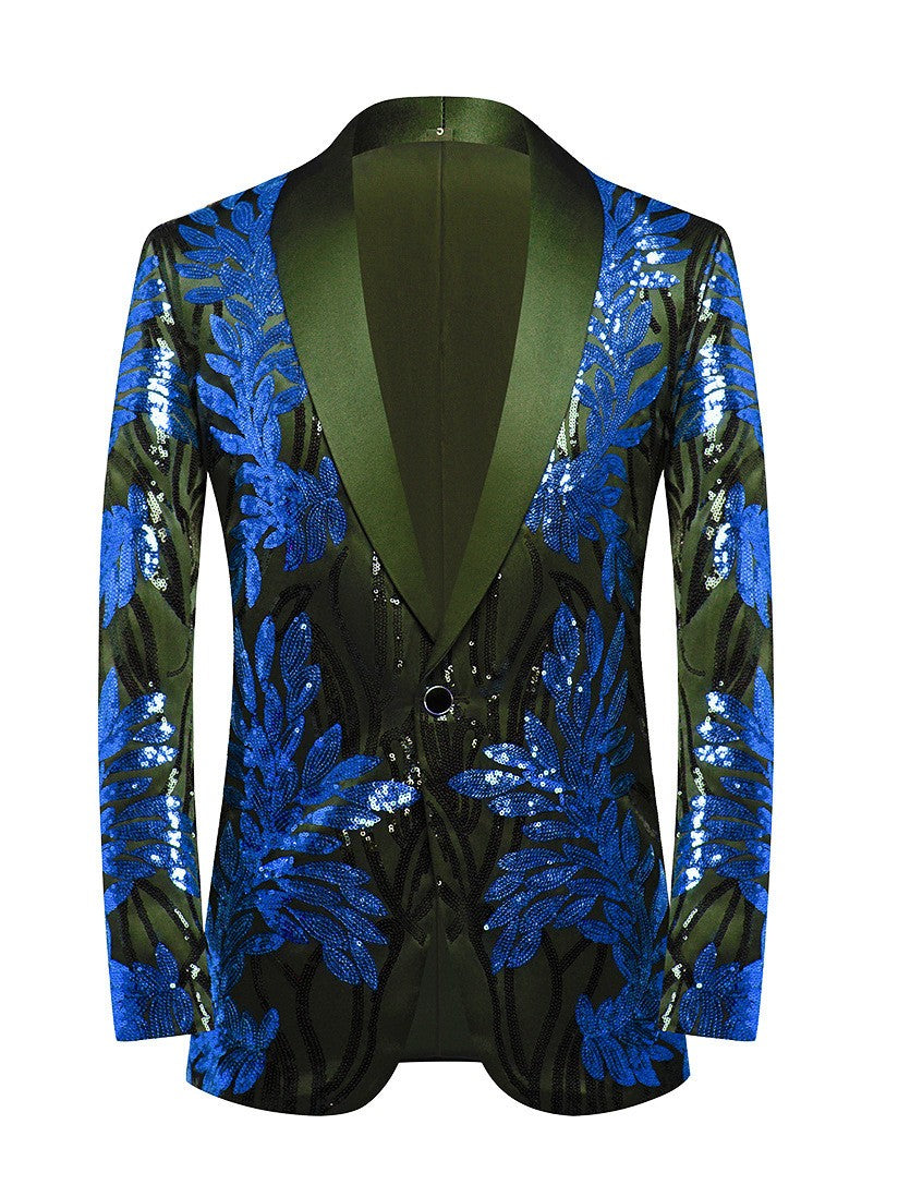 Men's Floral Sequin Shawl Lapel Prom Blazer