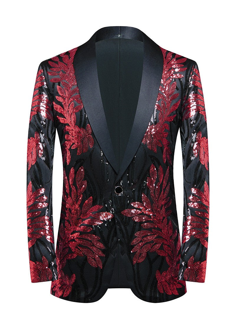 Men's Floral Sequin Shawl Lapel Prom Blazer