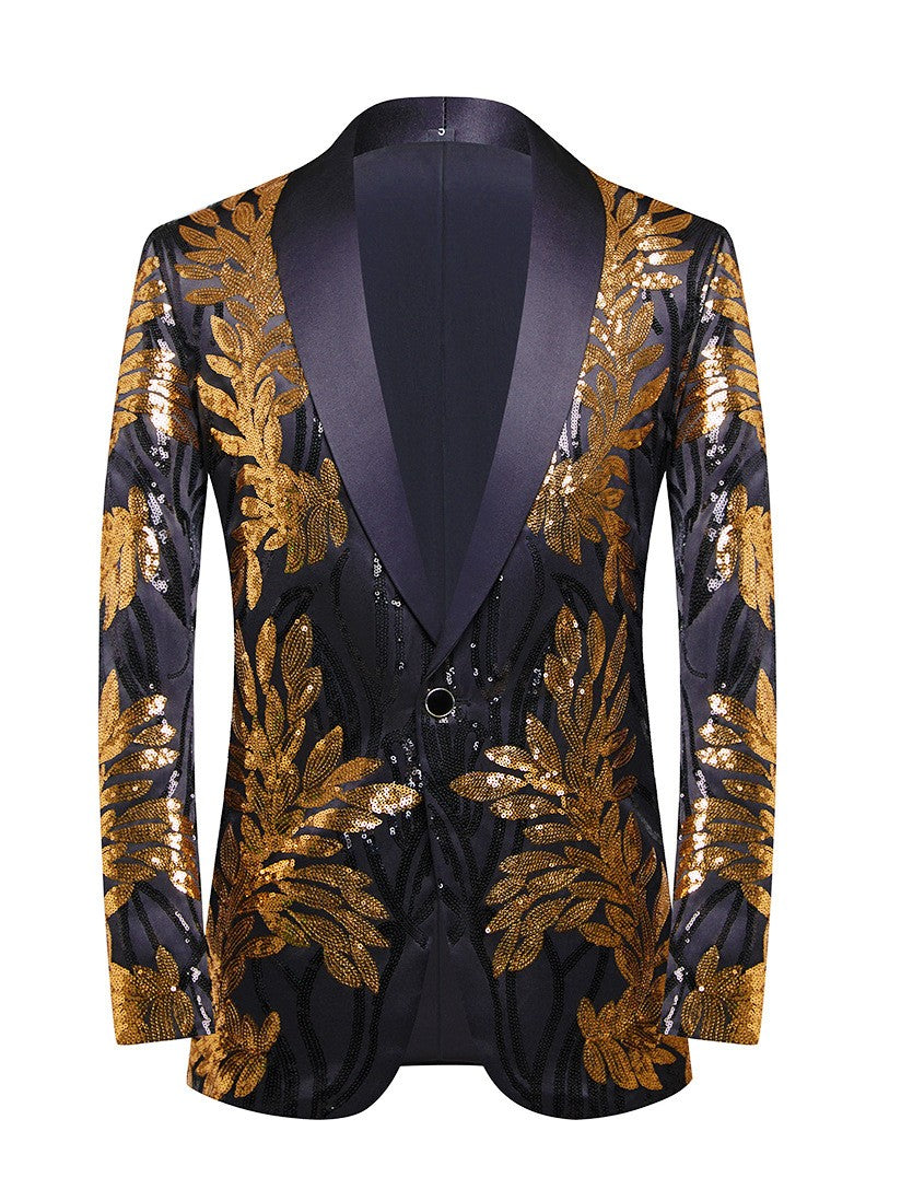 Men's Floral Sequin Shawl Lapel Prom Blazer