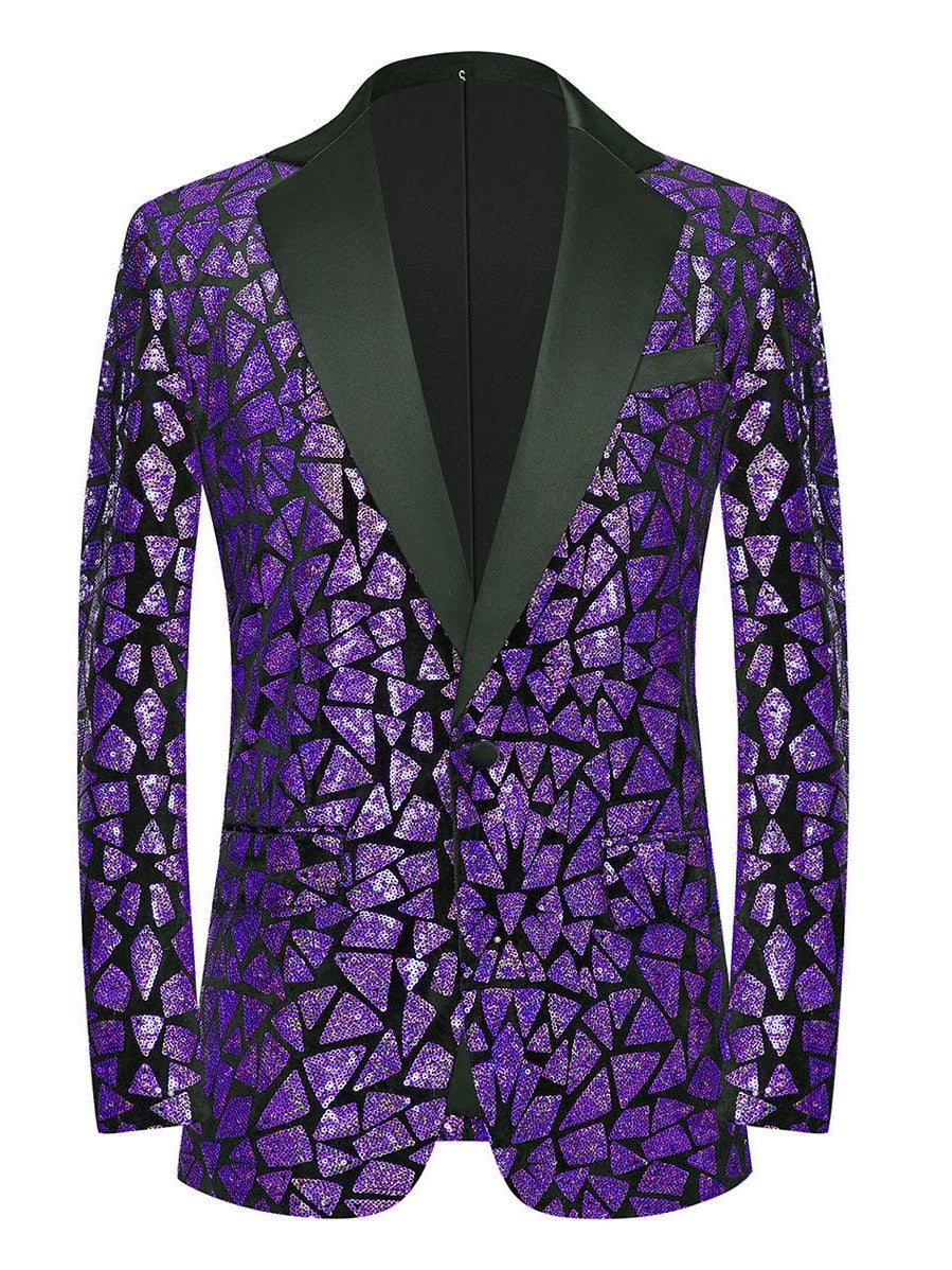 Men's Geometric Sequin Prom Blazer