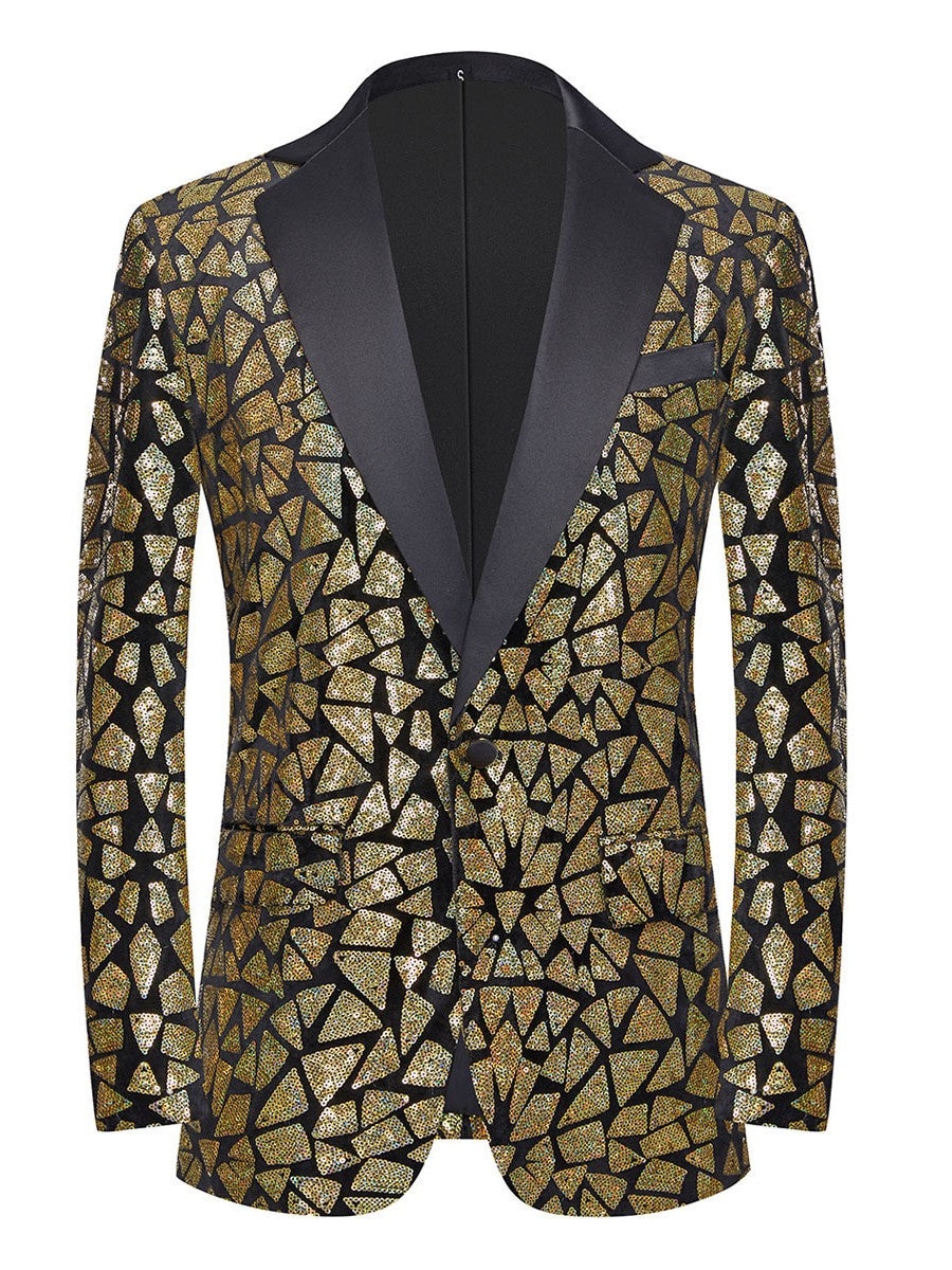 Men's Geometric Sequin Prom Blazer