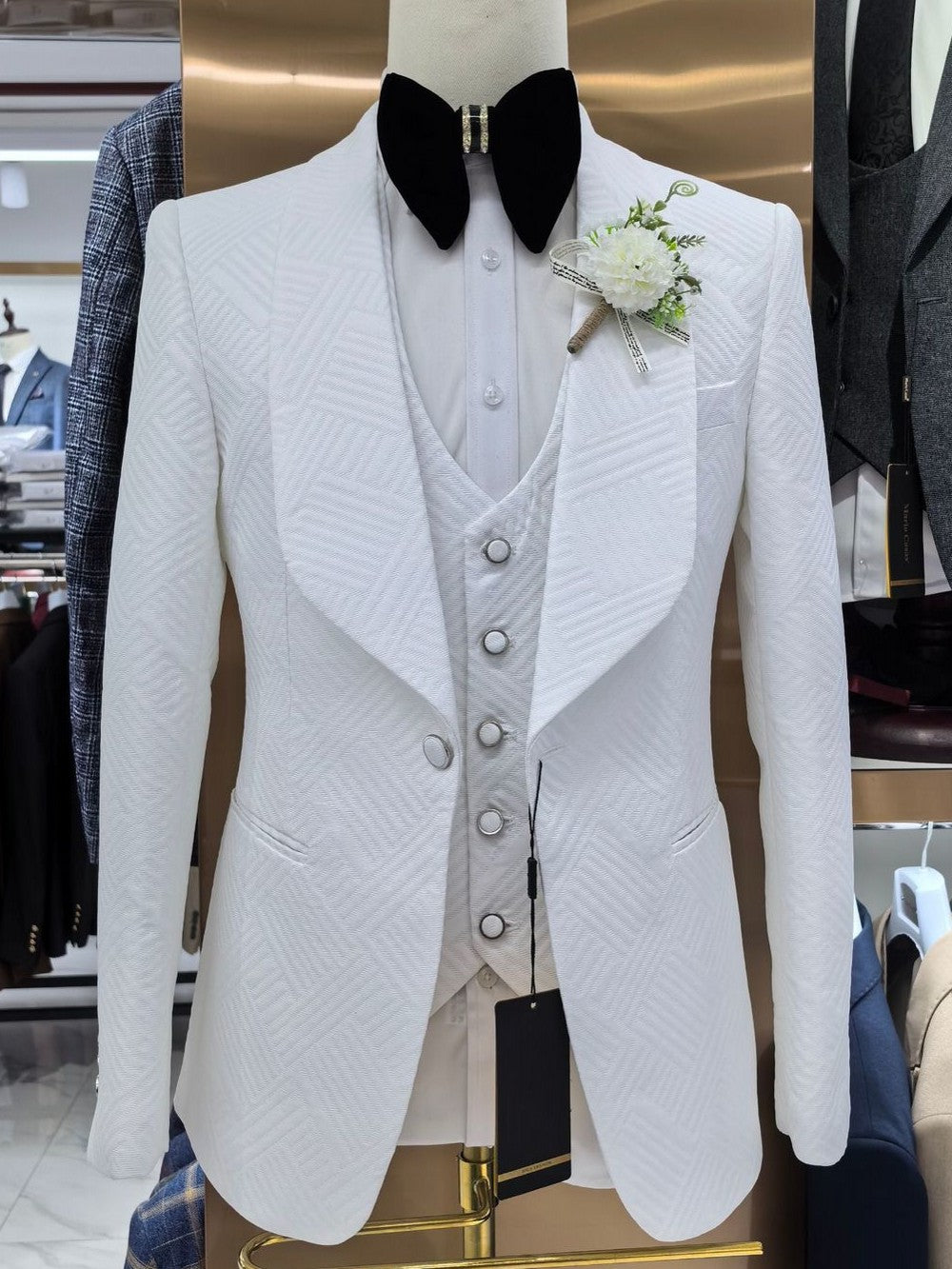 Men's Geometric Textured 3 Piece Tuxedo Suit