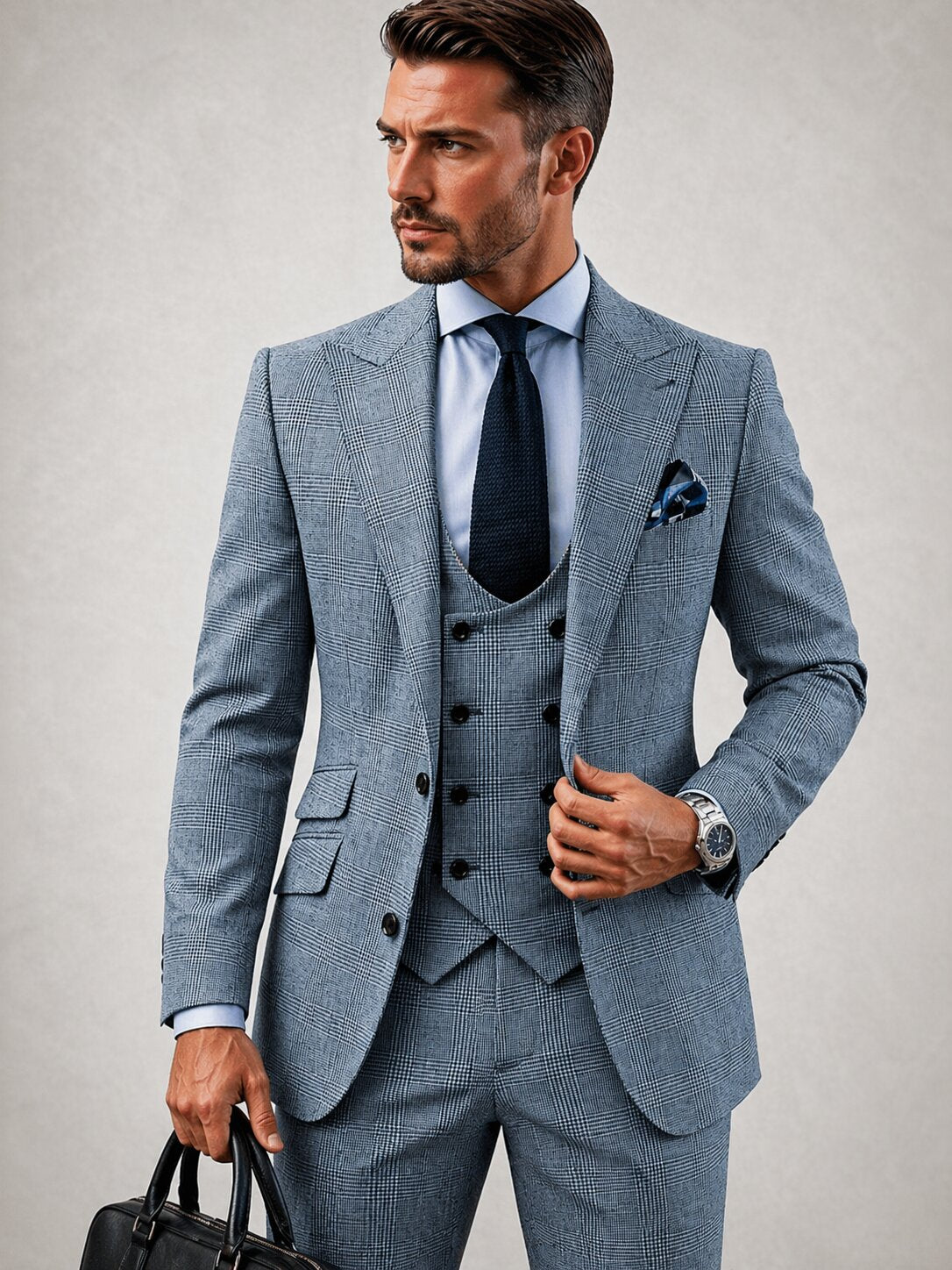 Men’s Glen Plaid Suit Slim Fit 3 Piece Tuxedos