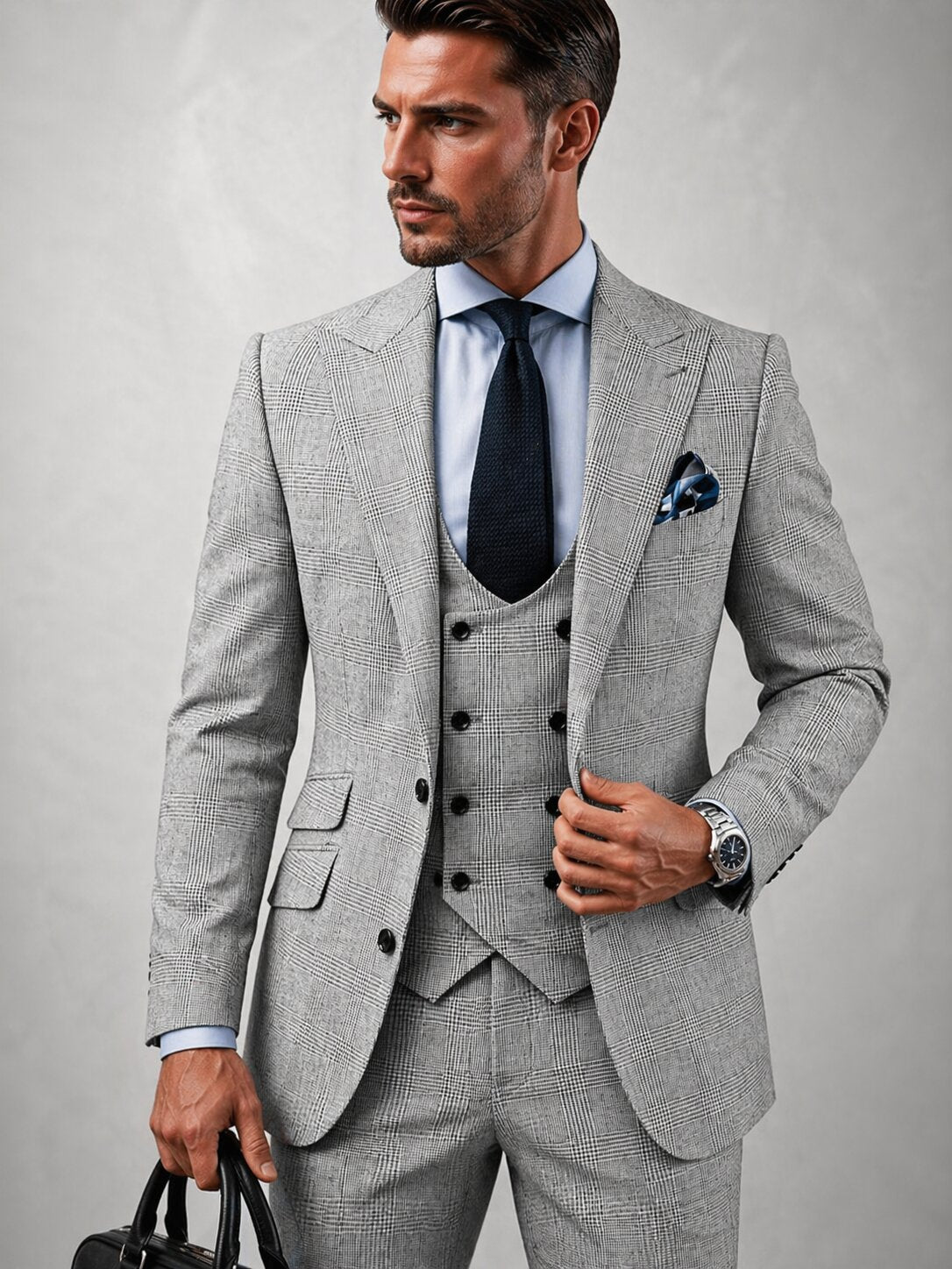 Men’s Glen Plaid Suit Slim Fit 3 Piece Tuxedos