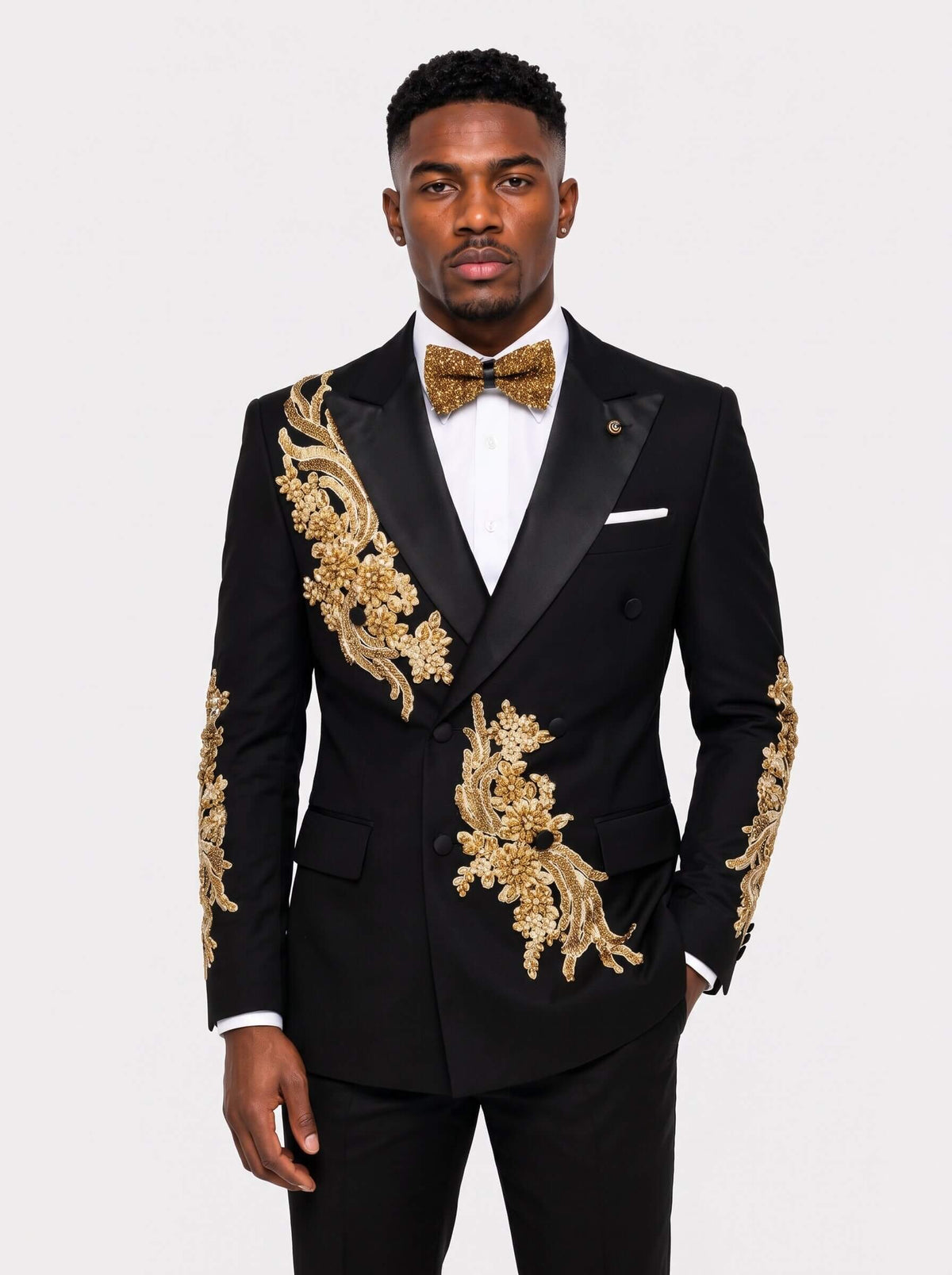 Gold Gem Stone 2 Piece Prom Suit