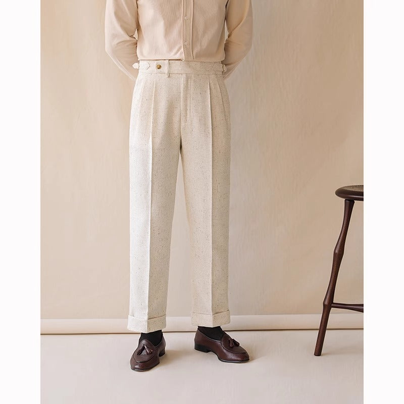 Men’s Heavyweight Linen Gurkha Trousers – High-Waisted Pleated Dress Pants