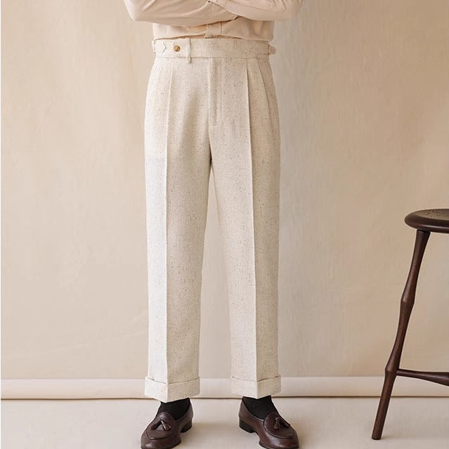 Men’s Heavyweight Linen Gurkha Trousers – High-Waisted Pleated Dress Pants