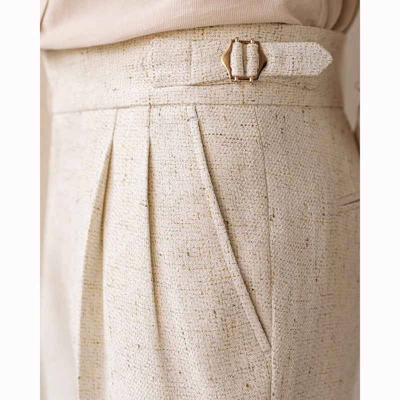 Men’s Heavyweight Linen Gurkha Trousers – High-Waisted Pleated Dress Pants