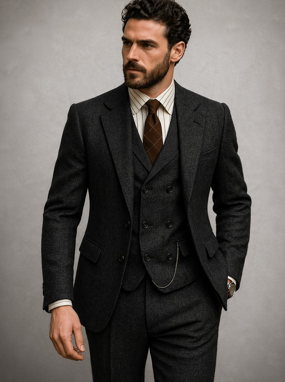 Men's Herringbone Tweed 3 Piece Suit