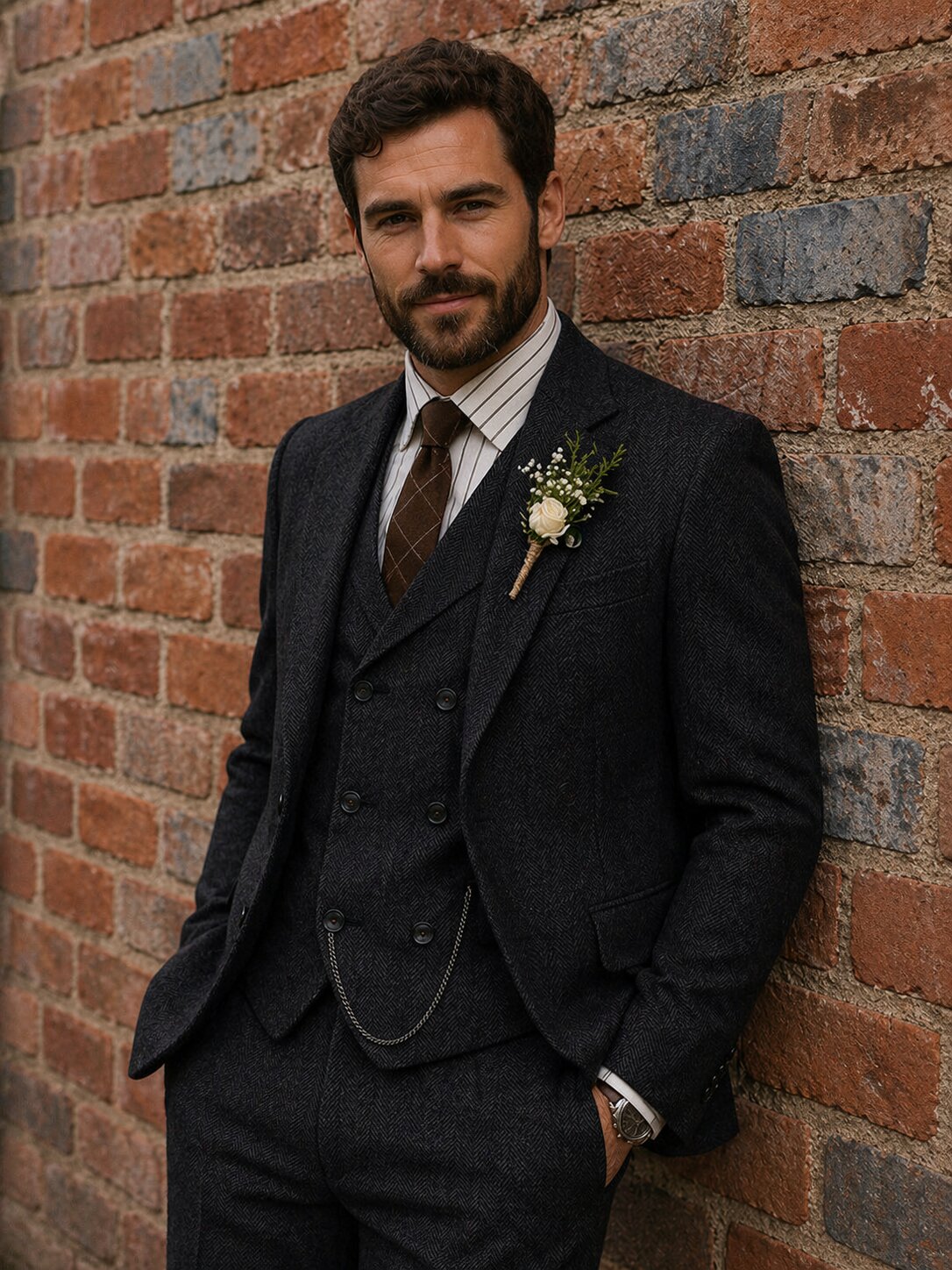 Men's Herringbone Tweed 3 Piece Suit