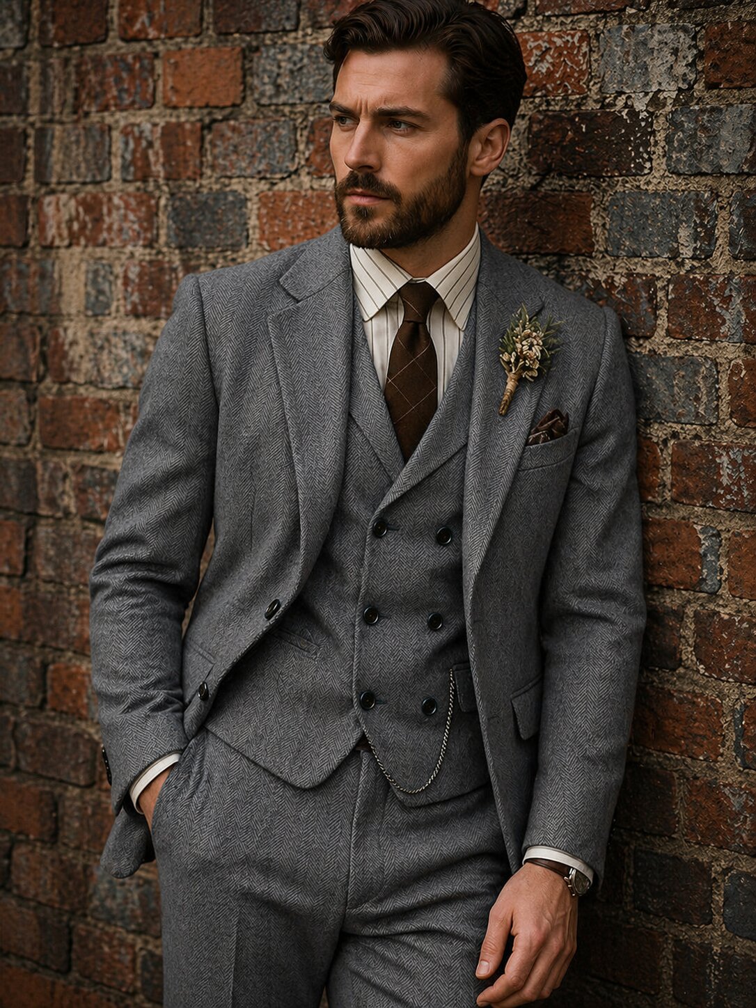Men's Herringbone Tweed 3 Piece Suit
