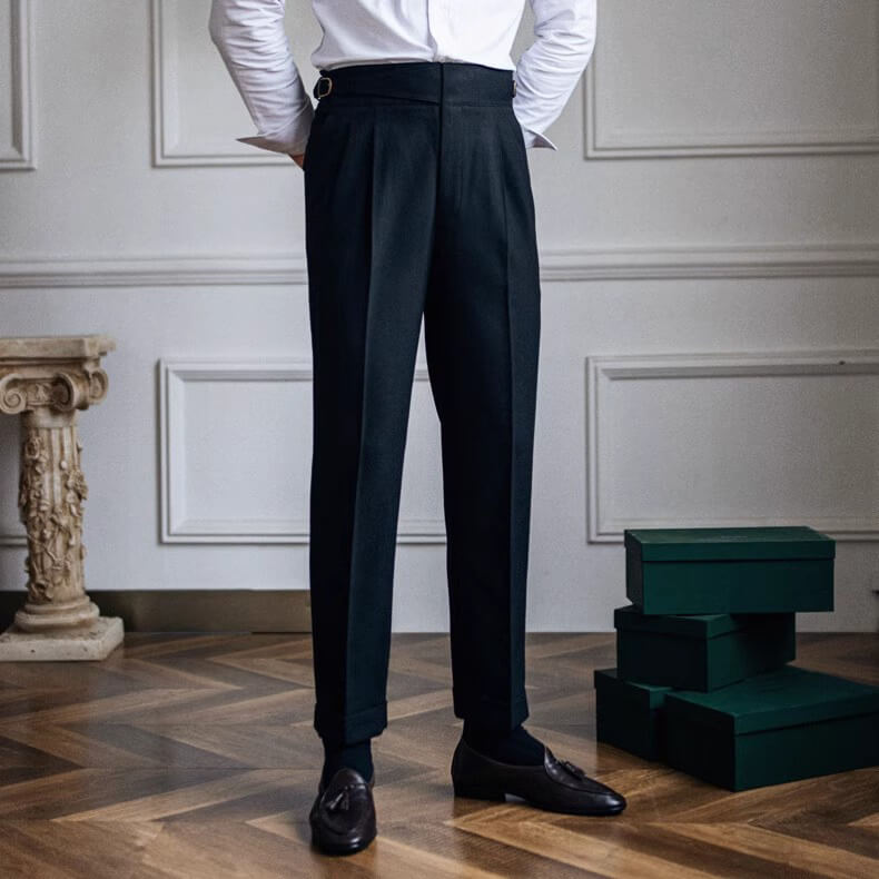 Men’s Italian High-Waisted Pleated Dress Pants