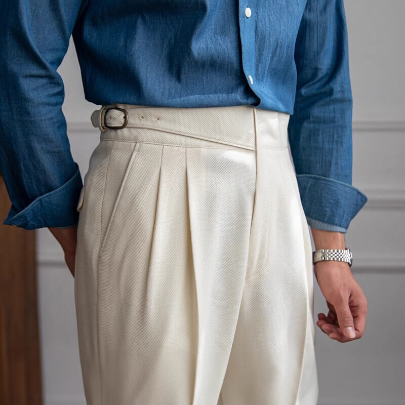 Men’s Italian High-Waisted Pleated Dress Pants
