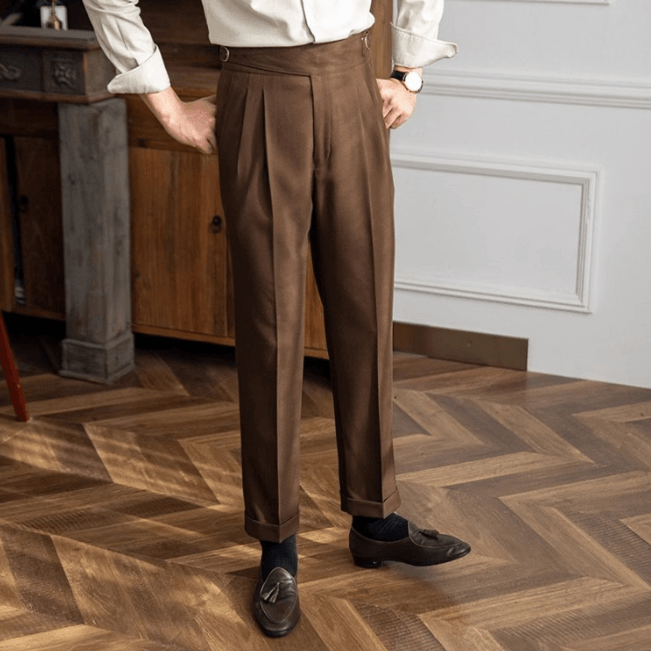 Men’s Italian High-Waisted Pleated Dress Pants