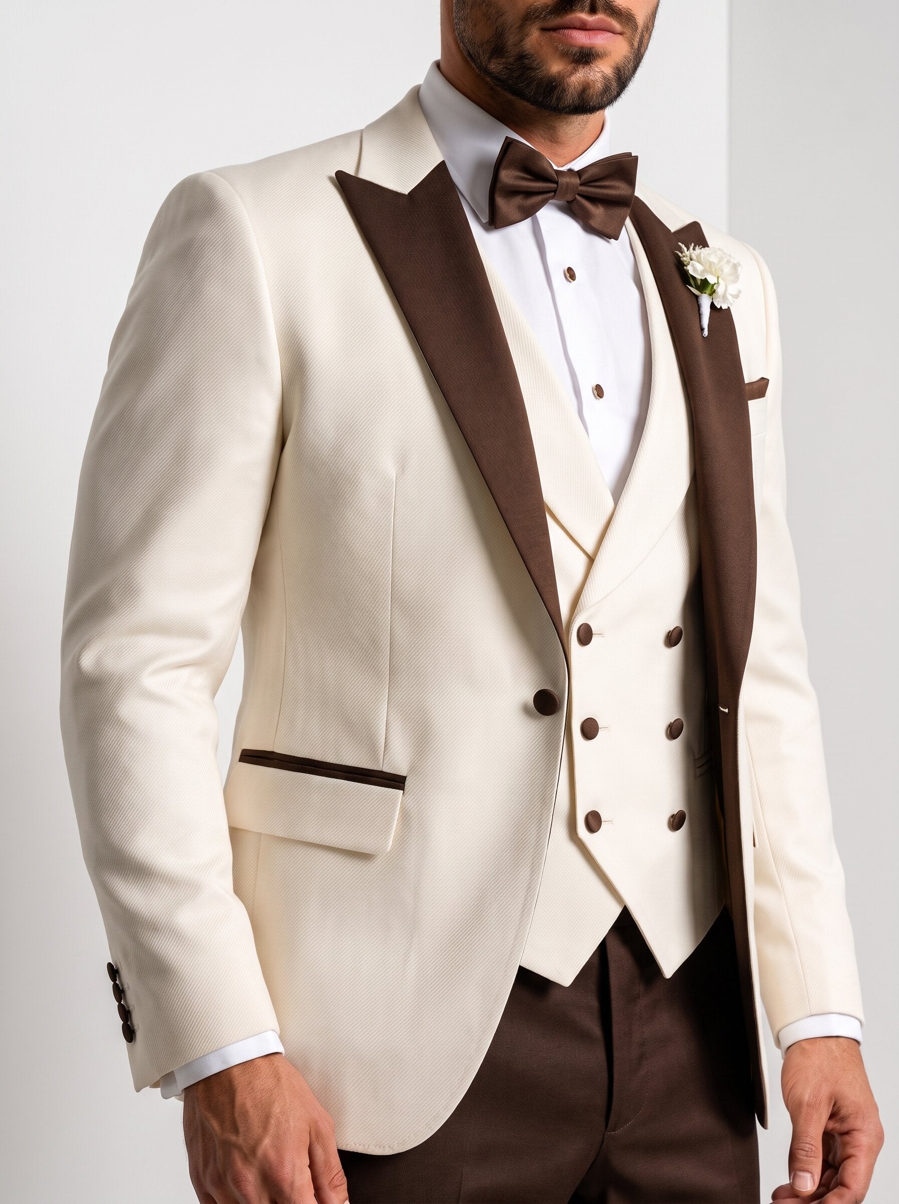 Men’s Ivory & Brown 3 Piece Fall Wedding Tuxedo