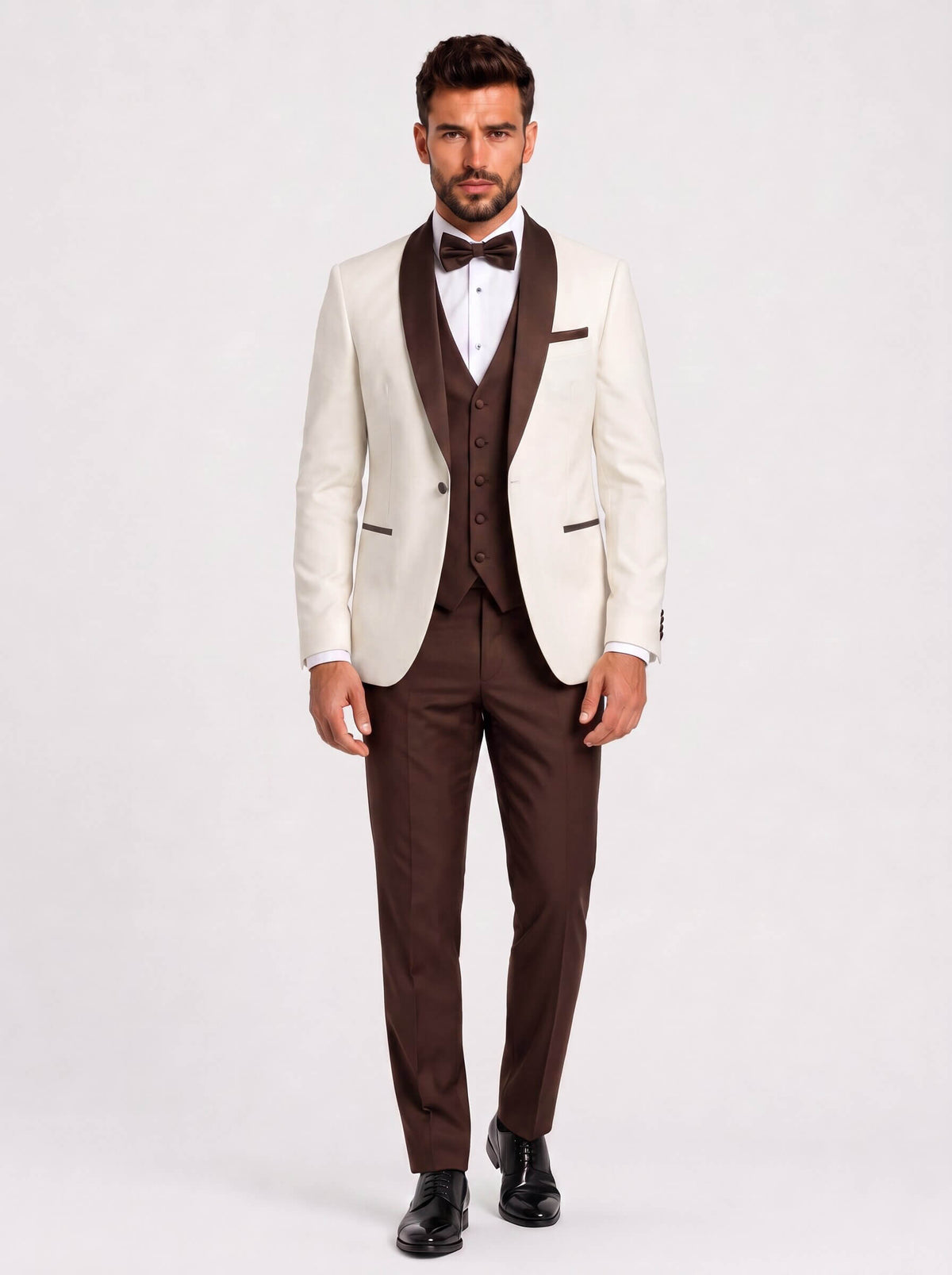 Men’s Ivory & Brown 3 Piece Wedding Tuxedo