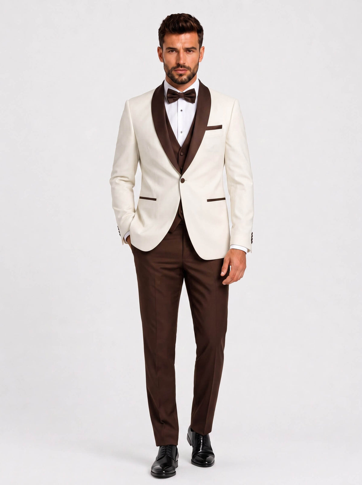 Men’s Ivory & Brown 3 Piece Wedding Tuxedo